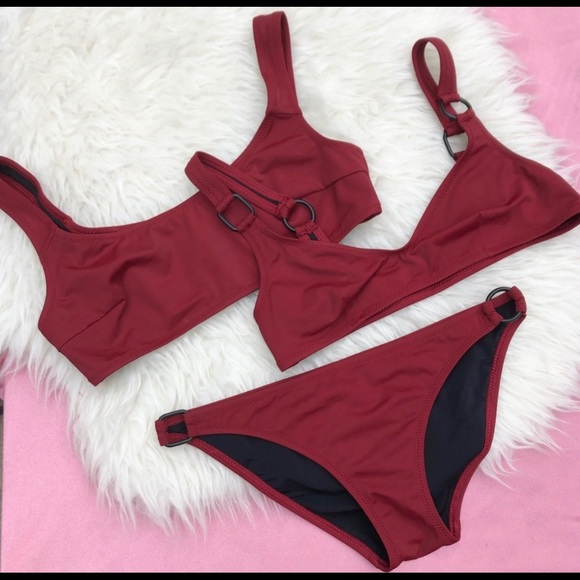 SOLID & STRIPED Other - Solid & Striped 3 Piece Burgundy Swim Suit Sz S 💕